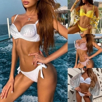 Sexig strandbikini set med låg midja, glittrande rhinestones och enfärgad design