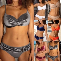 Sexy Backless Low-waist Solid Color Bikini Set