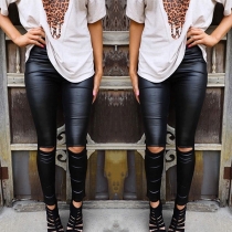 Mode, Slim Fit, Enfärgad, Hög midja, Ripped Leggings