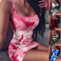 Sexy Backless Camouflage Printed Slim Fit Sling Dress
