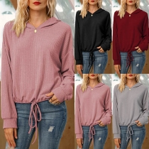Fashion Solid Color Long Sleeve Drawstring Hem Hooded Sweatshirt