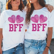 Fashion Heart Letters Printed Short Sleeve Round Neck T-shirt