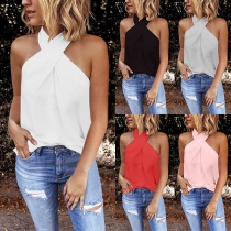 Sexy Off-shoulder Solid Color Halter Top