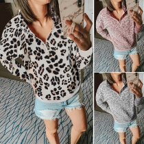 Fashion Long Sleeve Stand Collar Leopard Printed Sweatshirt
