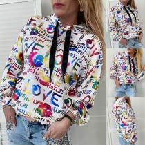 Fashion Colorful Letters Printed Long Sleeve Hooded Sweatshirt