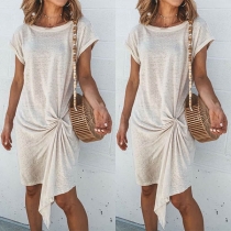 Chic Style Short Sleeve Round Neck Irregular Hem Dress