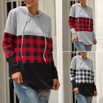 Fashion Plaid Spliced Long Sleeve Hooded Sweatshirt