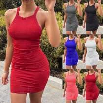 Sexy Off-shoulder Solid Color Slim Fit Sling Dress