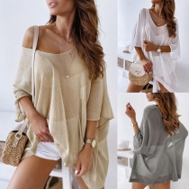 Fashion Solid Color Half Sleeve V-neck Loose Smock
