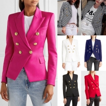OL Stil Långärmad Slim Fit Dubbelknäppt Blazer