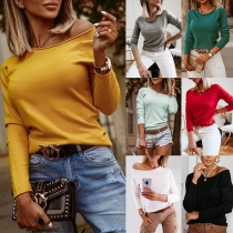 Simple Style Long Sleeve Round Neck Solid Color Knit Top