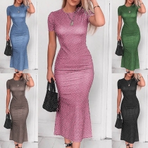 Fashion Short Sleeve Round Neck Fishtail Hem Dots Printed Dress