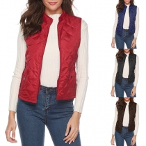 Fashion Solid Color Sleeveless Stand Collar Slim Fit Vest
