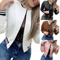 Fashion Contrast Color Long Sleeve Stand Collar Baseball Jacket