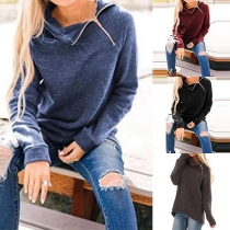 Fashion Solid Color Long Sleeve High-collar Sweatshirt