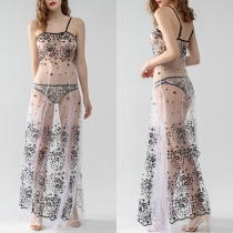 Sexy Backless Star Sequin Spliced See-through Sling Dress