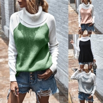 Fashion Contrast Color Long Sleeve Turtleneck Sweater