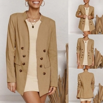 OL Style Long Sleeve Stand Collar Solid Color Blazer