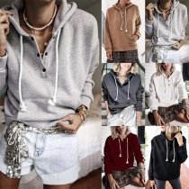 Fashion Solid Color Long Sleeve Hooded Sweatshirt
