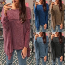 Fashion Long Sleeve Round Neck Irregular Hem T-shirt