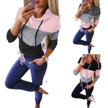 Fashion Contrast Color Long Sleeve Hooded Sweatshirt