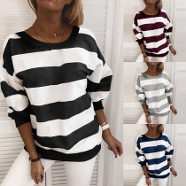Fashion Long Sleeve Round Neck Striped Shirt
