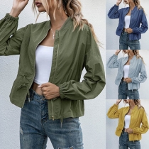 Fashion Solid Color Long Sleeve Stand Collar Jacket