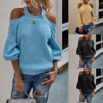 Sexy Off-shoulder Long Sleeve Solid Color Sweater