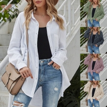 Fashion Solid Color Long Sleeve POLO Collar Shirt Cardigan