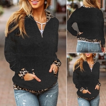 Fashion Leopard Spliced långärmad tröja med krage