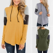 Casual Style Long Sleeve Contrast Color Hooded Sweatshirt