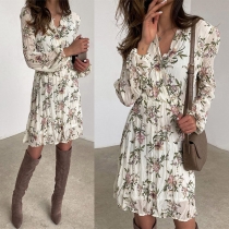 Sexy V-neck Lantern Sleeve Printed Dress