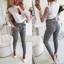 Fashion Ruffle High Waist Plaid Pants