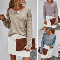 Simple Style Long SLeeve Round NeckT-shirt