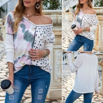 Fashion Tie-dye Printed Long Sleeve V-neck T-shirt