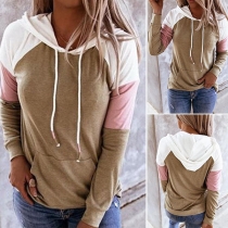 Fashion Contrast Color Long Sleeve Hooded Sweatshirt