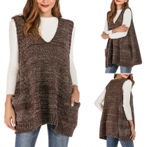 Fashion Mixed Color Sleeveless V-neck Knit Vest