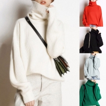 Fashion Solid Color Long Sleeve Turtleneck Loose Sweater