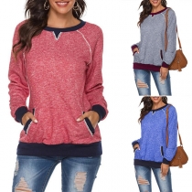 Fashion Contrast Color Long Sleeve Round Neck Sweatshirt