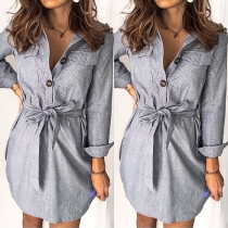OL Style Long Sleeve POLO Collar Striped Long Shirt