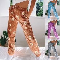 Mode Daisy tryckta elastiska midja Casual byxor