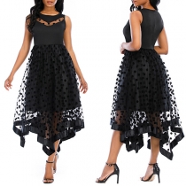 Sexy Lace Spliced Sleeveless Round Neck Irregular Hem Party Dress