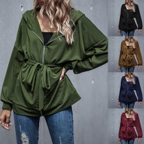 Fashion Solid Color Long Sleeve Hooded Sweatshirt Coat
