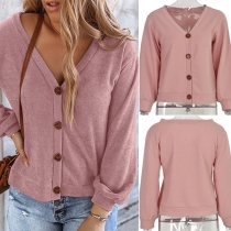 Fashion Solid Color Long Sleeve V-neck Cardigan
