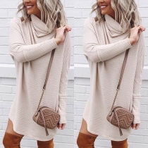 Fashion Solid Color Long Sleeve Cowl Neck Loose Dress