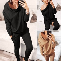 Fashion Solid Color Long Sleeve Hooded Sweatshirt