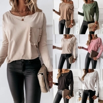 Simple Style Long Sleeve Round Neck Solid Color T-shirt