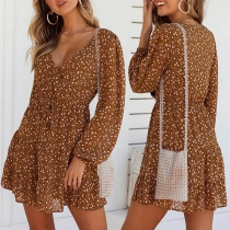 Sexy V-neck Long Sleeve Printed Dress