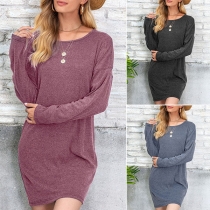 Simple Style Short Sleeve Round Neck Solid Color T-shirt Dress