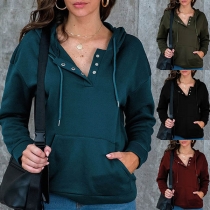 Fashion Solid Color Long Sleeve Hooded Sweatshirt